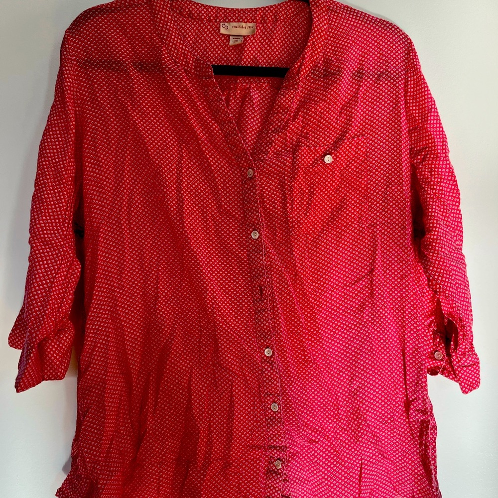 Coral pattern button down blouse